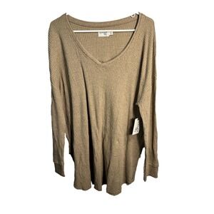 terry & sky womens tan v neck long sleeve shirt plus size 0X 14w